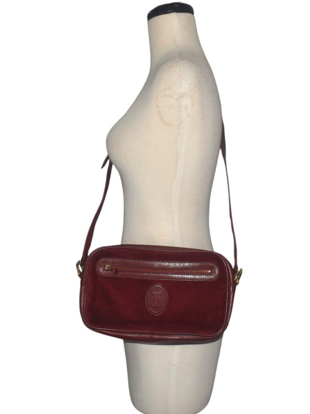 Vintage 70s 80s Cartier Suede Leather Shoulder or Crossbody Bag Purse Zipper